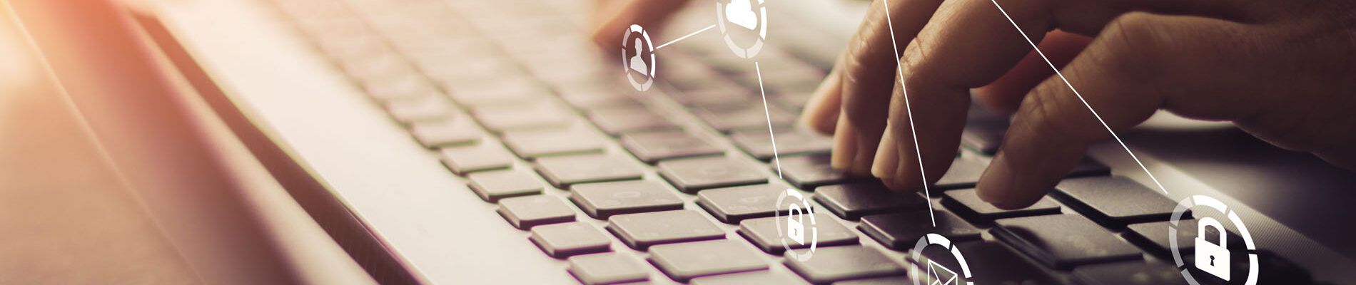 Business, technology, internet and networking concept. Business, technology, internet and networking concept. Young businesswoman working on his laptop in the office, select the icon security on the virtual display.